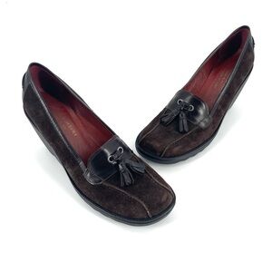 Donald J Pliner Baco Wedge Pumps Brown Suede High Heels Shoes Italy